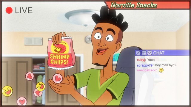 Norville, Shaggy (Sam Richardson) on his live stream reviewing snacks 
