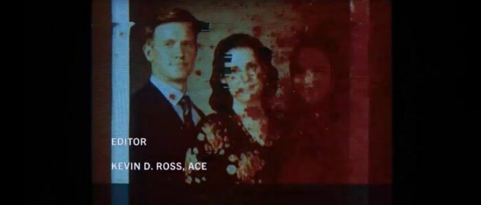 Jeff, Shauna, and Callie in a family photo, spattered with blood