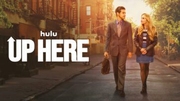 A man and woman walk down the street in a promotional image for Up Here on Hulu