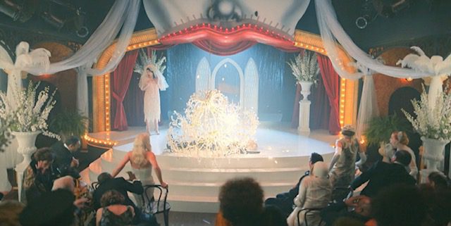 The stage of the wedding with Kratt crushed by the chandelier