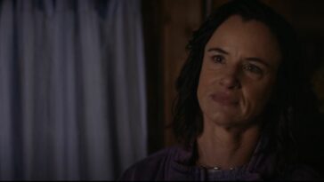 Nat (Juliette Lewis), with a look of woeful acceptance on her face in the Yellowjackets Season 2 finale