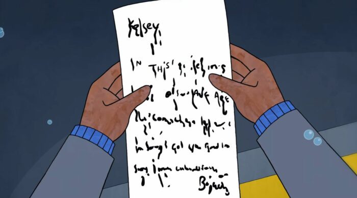 BoJack holds a smudged and illegible note