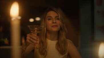 Brit Marling raises a glass in the trailer for A Murder at the End of the World