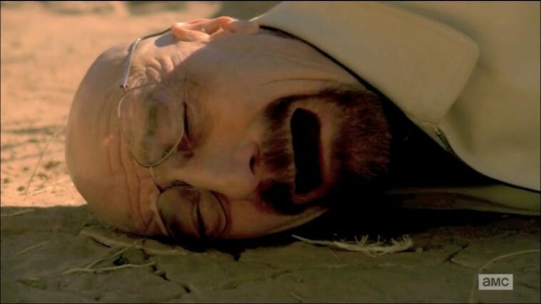 Walt with his face down in the sand of the desert in Breaking Bad, "Ozymandias"