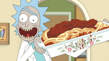 Rick serves up his spaghetti to the Smith family.