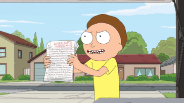 Morty shows Rick his Adventure notes in the garage.
