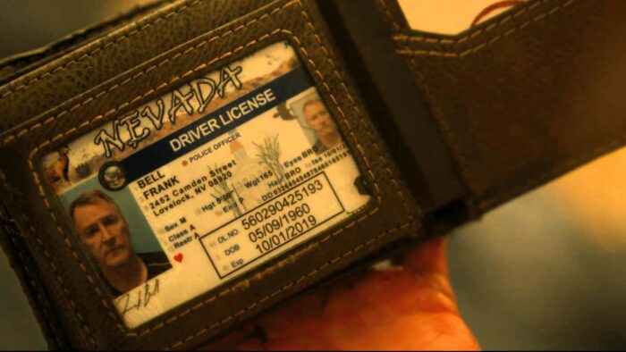 A Murder at the End of the World S01E06 - Close up of the killer's wallet opened up to his Nevada driver's license