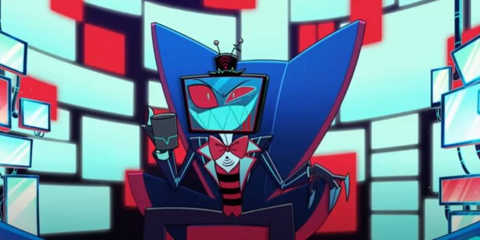 A character with a head like a TV set in Hazbin Hotel