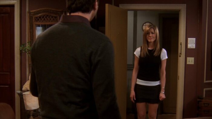 Rachel stands in Ross' doorway in the series finale of Friends