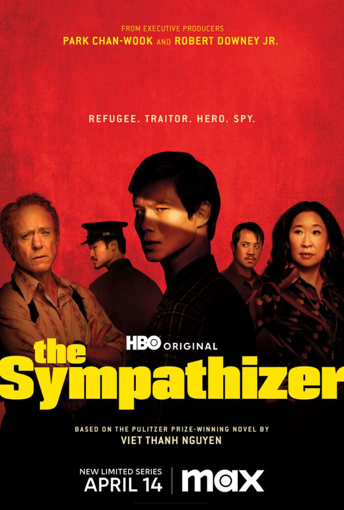 A promo image for The Sympathizer, featuring various actors in the HBO series